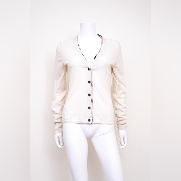 Burberry Cardigan Sweater Women's Size M Long Sleeve V-Neck White - Picture 1 of 5